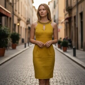 Anthropologie Muse Yellow A-Line Knee Length Dress Size 8